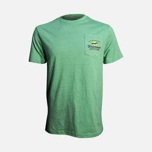 Green t-shirt with a logo on a white background