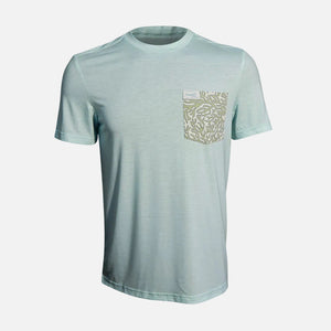 Light gray t-shirt with a pocket design on a white background