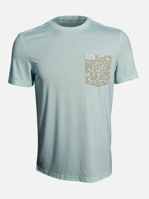 Light gray t-shirt with a pocket design on a white background