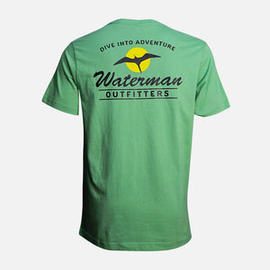 Green t-shirt with 'Waterman Outfitters' logo and text on a white background