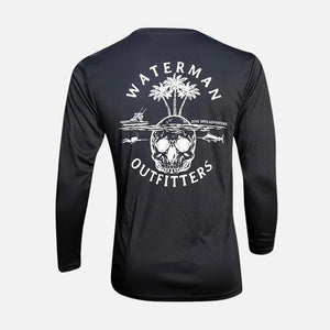 Black long-sleeve shirt with 'Waterman Outfitters' logo on a white background