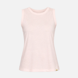 A light pink sleeveless crewneck tank top displayed on a clean white background.