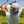 Man playing golf on a sunny day with trees in the background