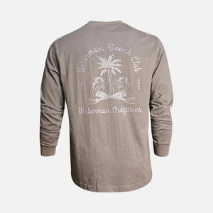 Dark grey long-sleeve shirt with white graphic and text on a white background