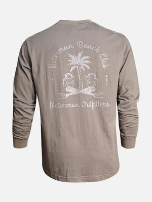 Dark grey long-sleeve shirt with white graphic and text on a white background