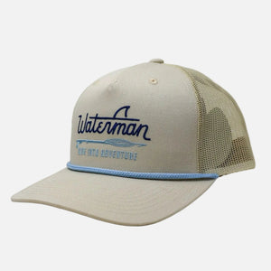 Beige cap with 'Waterman' logo on a white background
